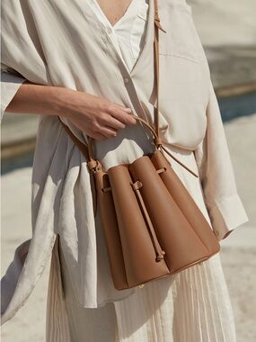 Polene Numero Huit Tan Leather Bucket Shoulder Bag